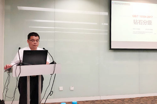 图4-国土资源部珠宝玉石首饰管理中心深圳珠宝研究所所长兰延对《钻石分级》国家标准进行宣贯.jpg