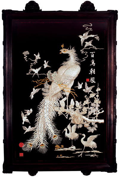 《百鸟朝凤》金银花丝半浮雕挂屏挂屏成都市天鑫洋金业有限责任公司